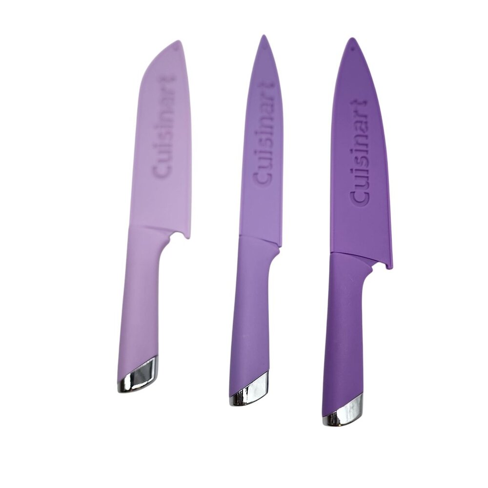 Cuisinart 3-Piece Chef Knife Set Purple Gradient Stainless Steel Blades & Ergono